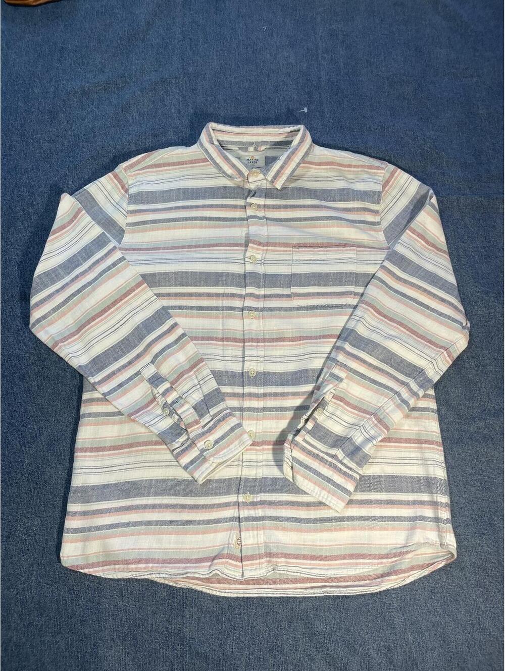 Marine Layer Men's Large long sleeve camp shirt stripe casual vacation